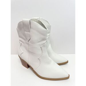 Journee Collection Western Booties Size 9 White Pointed Toe Block Heel
